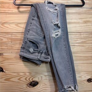 American Eagle Outfitters Gray Ripped Skinny Jeans